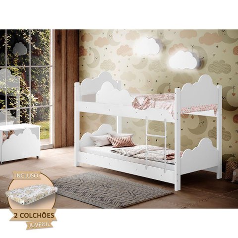 Beliche Infantil Montessoriana Juvenil com Colchões Marina Divalotobranca Branco