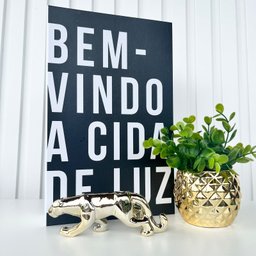 Decoração Sala Livro Fake + Vaso Abacaxi + Enfeite Pantera - 4