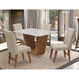 Conjunto Mesa de Jantar Safira com 4 Cadeiras Agata 135cm Cedro/Branco Off/Bege - 2