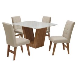 Conjunto Mesa de Jantar Safira com 4 Cadeiras Agata 135cm Cedro/Branco Off/Bege - 1