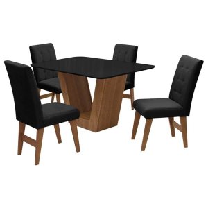 Conjunto Mesa de Jantar Safira com 4 Cadeiras Agata 135cm Cedro/Preto/Preto