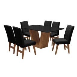 Conjunto Mesa de Jantar Safira com 6 Cadeiras Agata 160cm Cedro/Preto/Preto - 1