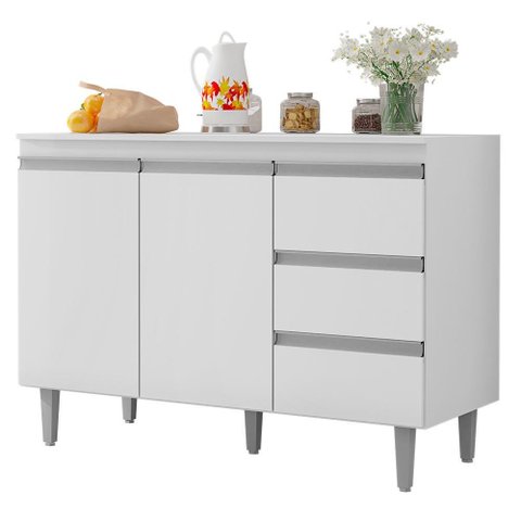 Balcão Pia Andréia 100cm Branco com Tampo Mdp - Ajl Móveis