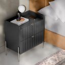 Ver imagem 5 de Mesa de Cabeceira Industrial Grafite Preto Moriah 60cm Puxadores Slim e Pes de Ferro Champagne