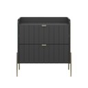 Ver imagem 2 de Mesa de Cabeceira Industrial Grafite Preto Moriah 60cm Puxadores Slim e Pes de Ferro Champagne