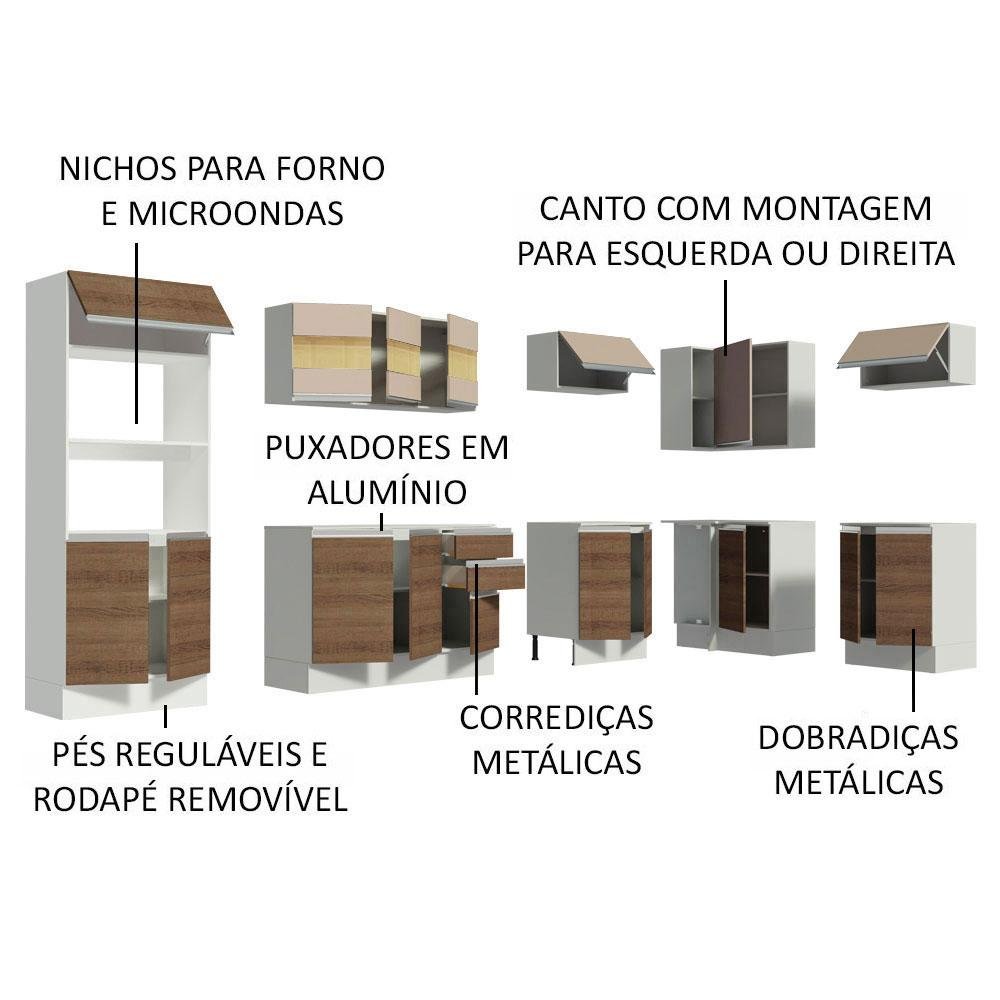 Armário de Cozinha Completa de Canto 100% MDF 448 cm Branco/Rustic/Crema Smart Madesa XA01 - 6