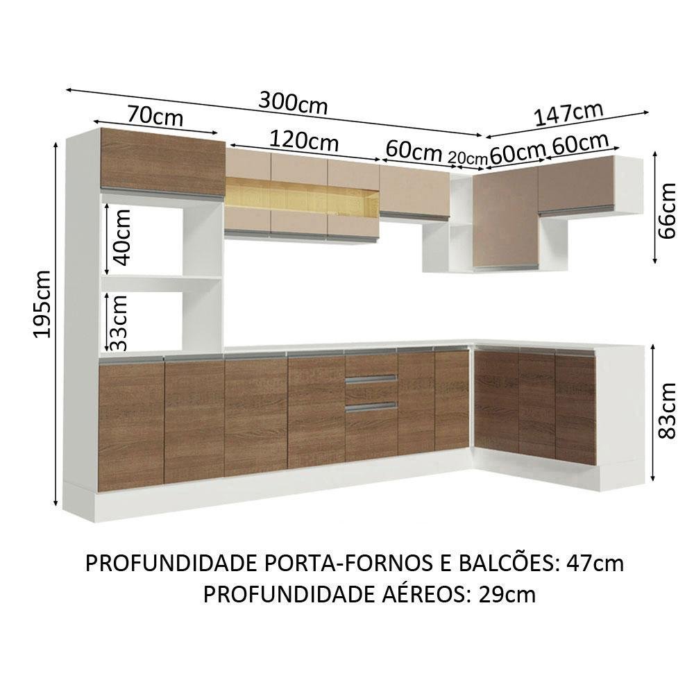 Armário de Cozinha Completa de Canto 100% MDF 448 cm Branco/Rustic/Crema Smart Madesa XA01 - 5