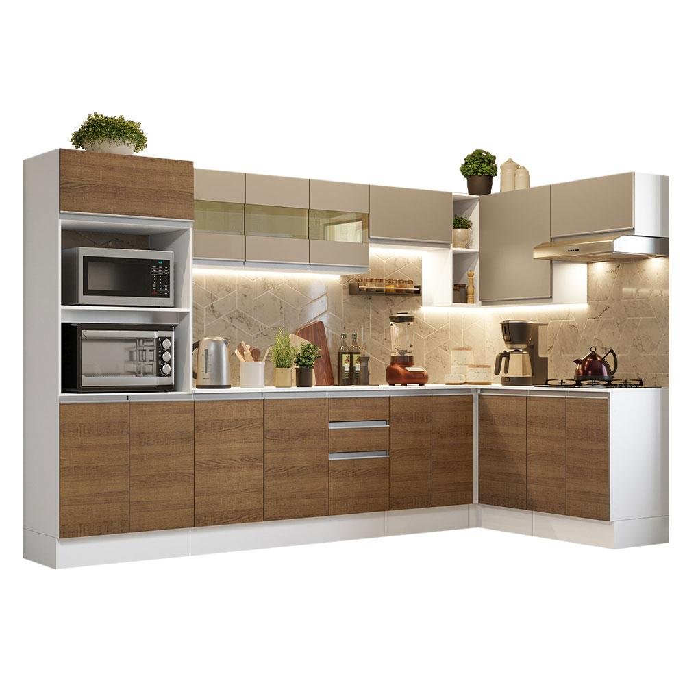 Armário de Cozinha Completa de Canto 100% MDF 448 cm Branco/Rustic/Crema Smart Madesa XA01 - 4