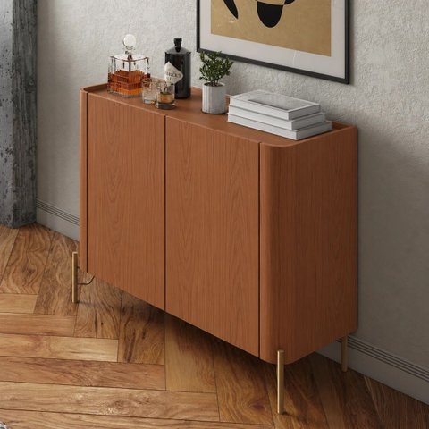 Buffet Bend 99 cm Porta Lisa Incolar Cedro com Pé Dourado