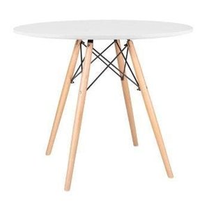 Mesa de Jantar Redonda Eames Eiffel Wood Tampo 90cm Branco