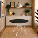 Ver imagem 1 de Mesa de Jantar e Sala de Estar Eiffel Redonda 90cm Tampo de Madeira Preto com Base de Ferro Branco