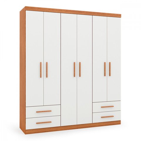 Guarda Roupa 6 Portas 4 Gavetas Advantage Freijó e Off White Batrol