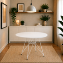 Ver imagem 1 de Mesa de Jantar e Sala de Estar Eames Ferro Branco Tampo Redondo Madeira Branco 90cm