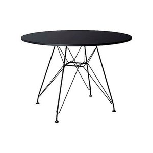 Mesa Eames Ferro Preto Tampo Redondo Madeira Preto 90cm