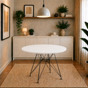 Ver imagem 1 de Mesa Eames Sala e Jantar Ferro Preto Tampo Redondo Madeira Branca 90cm
