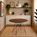 Ver imagem 1 de Mesa de Jantar e Sala de Estar Eames Ferro Preto Tampo de Madeira Amêndoa 90cm
