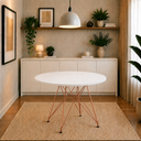 Ver imagem 1 de Mesa de Jantar e Sala de Estar Eiffel Redonda 90cm Tampo de Madeira Branco com Base de Ferro Cobre