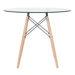 Mesa Eames Eiffel Redonda Tampo de Vidro 90cm com Base de Madeira - 2
