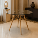 Ver imagem 1 de Mesa Eames Eiffel Redonda 90 Cm – Tampo de Vidro Temperado + Base de Madeira