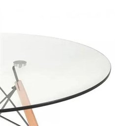 Mesa Eames Eiffel Redonda Tampo de Vidro 90cm com Base de Madeira - 3