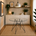 Ver imagem 1 de Mesa de Jantar e Sala de Estar Ferro Preto Tampo Redondo Vidro 90cm
