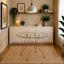 Ver imagem 1 de Mesa de Jantar e Sala de Estar Redonda 90cm Tampo de Vidro com Base de Ferro Cobre