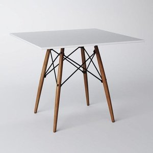 Mesa Eames Eiffel Quadrado Tampo de Madeira 90cm Branco