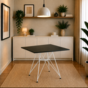 Ver imagem 1 de Mesa Eiffel Quadrada 90cm Tampo de Madeira Preto com Base de Ferro Branco
