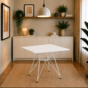 Ver imagem 1 de Mesa Eiffel Quadrada 90cm Tampo de Madeira Branco com Base de Ferro Branco