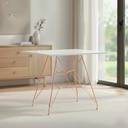 Ver imagem 1 de Mesa Eiffel Quadrada 90cm Tampo de Madeira Branco com Base de Ferro Cobre