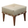 Pufe Banqueta Noé Luxo Puff Quadrado Madeira Maciça Linho Bege - 1
