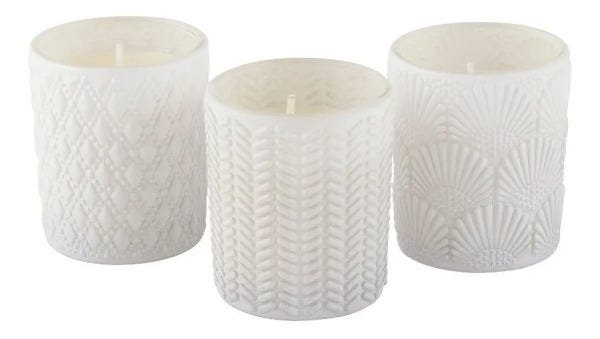 Trio Velas Aromatizada Decorativa Copo Vidro Branco Gardenia - 1