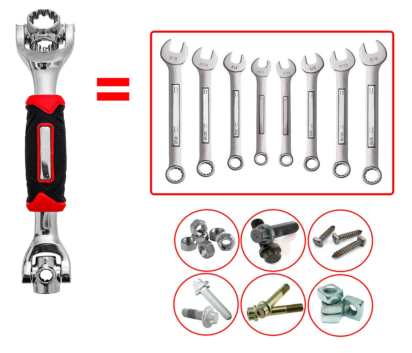 Chave Com 8 Bocas 48 Em 1 Universal - Substitui Kit Completo de Ferramenta Estrela Soquete p/ Parafu - 1