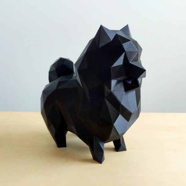 Spitz Alemão Decorativo - 10 Cm Altura -Toque 3D: Preto