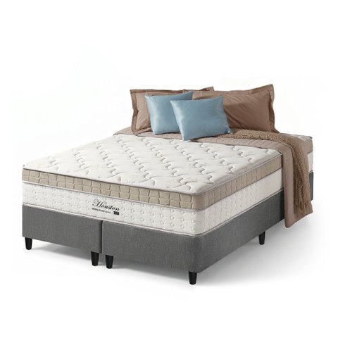 Cama Box King Cinza + Colchão Molas Ensacadas Pillow In Zidi Houston 193x203x65cm