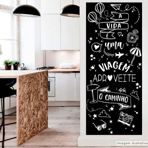 Papel de Parede Painel Frase A Vida é Uma Viagem - Preto