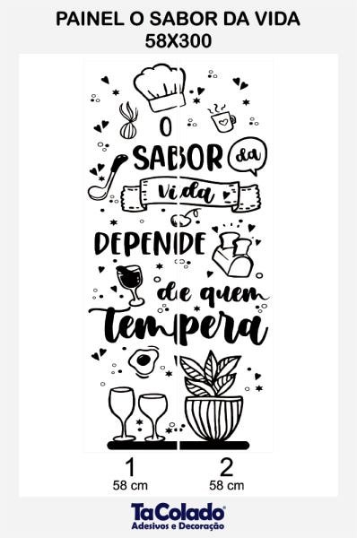 Papel de Parede Painel Frase Sabor da Vida-Branco