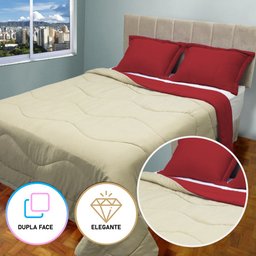 Edredom Malha Dupla Face Casal 220x240 Metros 3 Pçs Avelã com Vermelho Casa Dona - 2