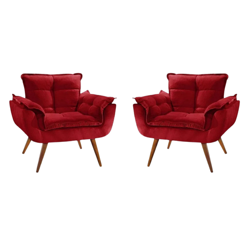 Kit 2 Poltronas Opalla Decorativa Reforçada Recepção Sala de Estar Suede Vermelho