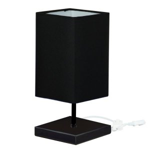 Abajur Eros Quad Preto com Base Inox Preta
