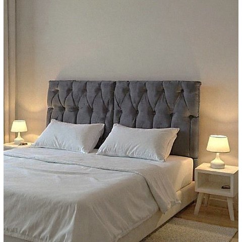 Cabeceira Almofadada Suspensa de Cama Casal Cabeceira Leticia 140cm X 55cm Cinza