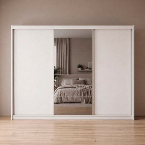 Guarda-Roupa Grande Casal 3 Portas de Correr com 1 Espelho e 6 Gavetas Vit