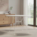 Ver imagem 1 de Mesa Eames Ferro Branco Tampo Redondo Madeira Branco 110cm