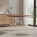 Ver imagem 1 de Mesa Eiffel Redonda 110cm Tampo de Madeira Amendôa com Base de Ferro Branco