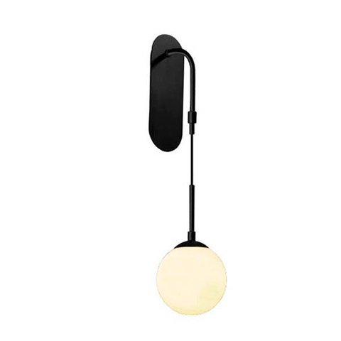 Arandela Bola de Vidro Branco 15cm Preta Pendulo Quarto Zan45