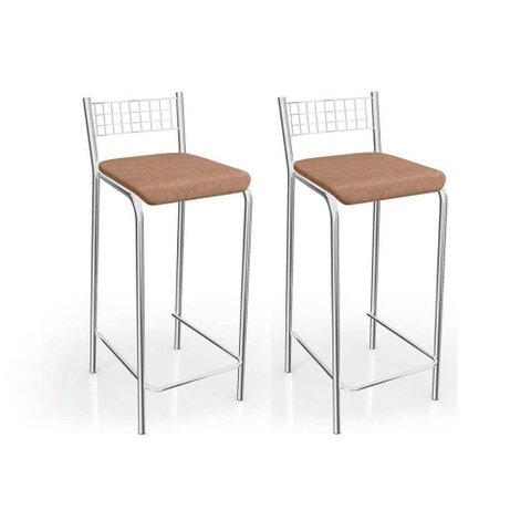 Kit 2 Banquetas Sala Jantar Gênova 1b705cr 2 Un Cromado/linho Capuccino - Kappesberg