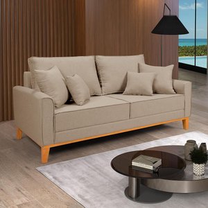 Sofá Beny Living Pés e Base de Madeira Linho Império Estofados