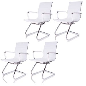 Kit  4 Cadeiras Fixas Interlocutor Charles Eames Esteirinha Branca 11A