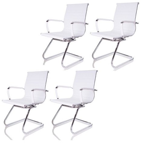 Kit  4 Cadeiras Fixas Interlocutor Charles Eames Esteirinha Branca 11A