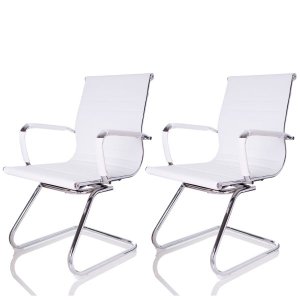 Kit  2 Cadeiras Fixas Interlocutor Charles Eames Esteirinha Branca 11A